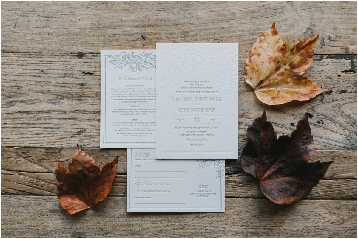 Beautiful wedding invitations for a Bendooley Berrima Wedding