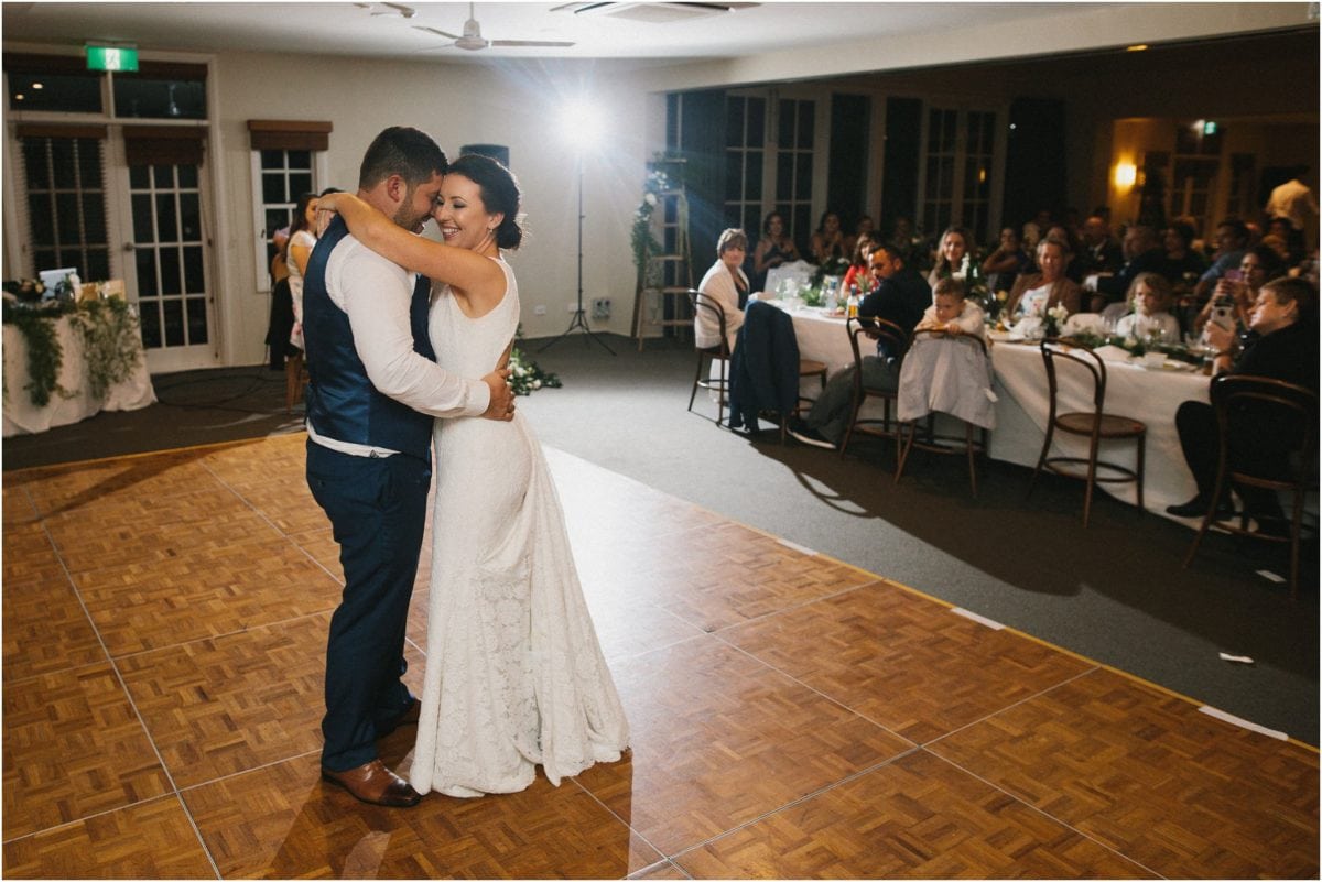 A newly married bride and groom during their first dance at their Peppers Craigieburn wedding reception in Bowral