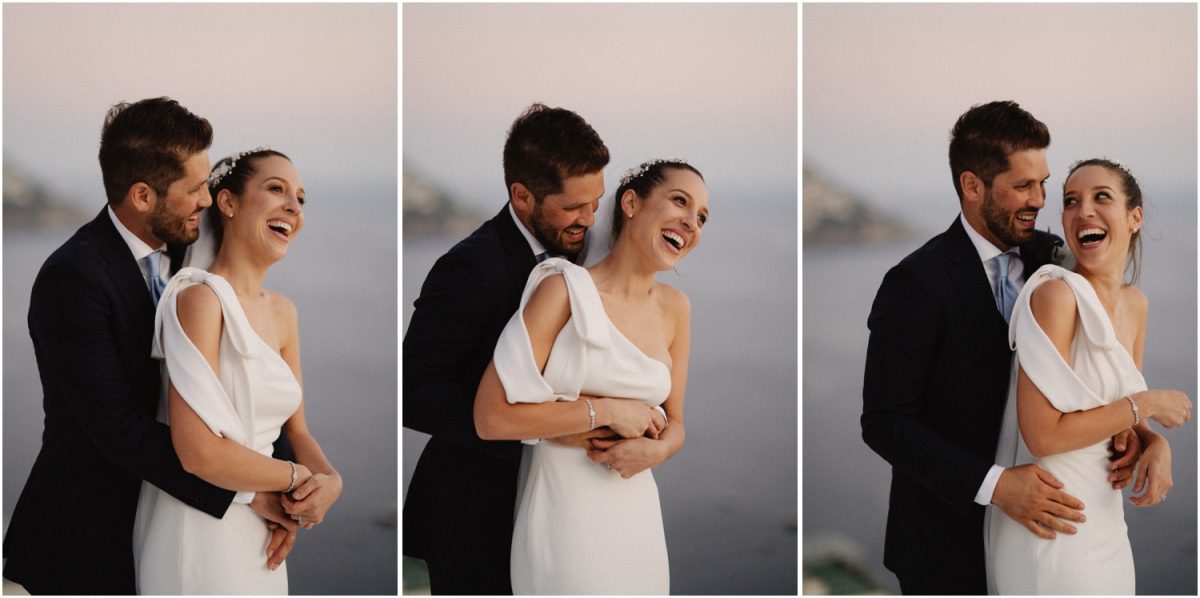 An Australian couple laugh at their Villa Oliviero Positano wedding in Italy